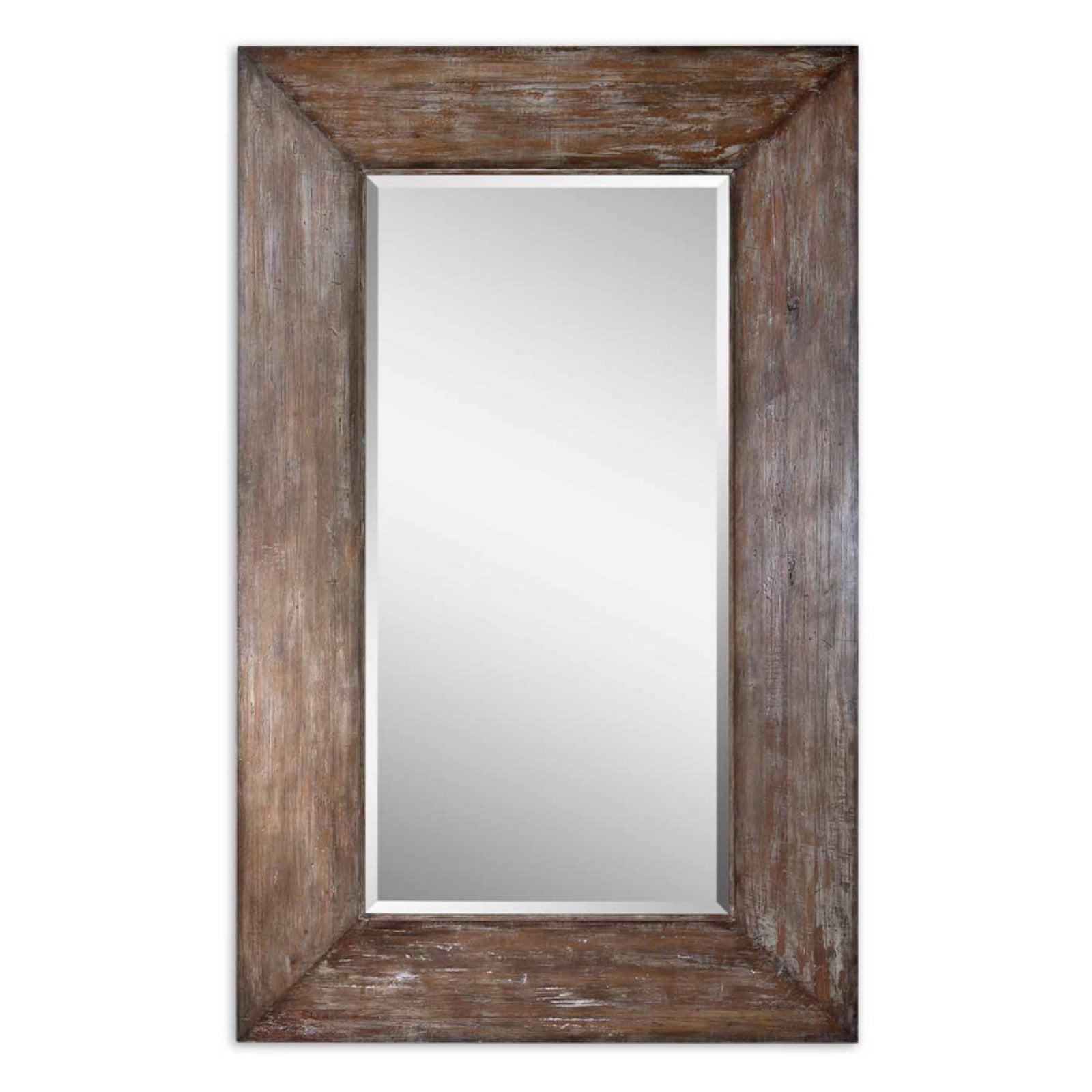 Langford Full-Length Rectangular Wood Mirror in Gray/Brown