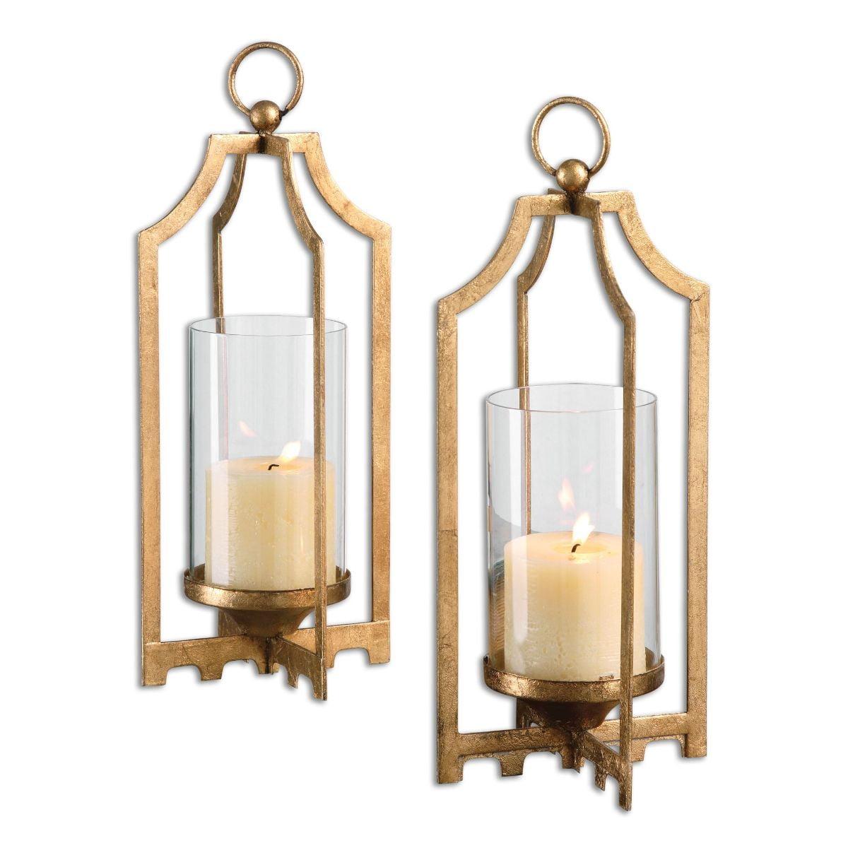 Uttermost Lucy 2-Piece Metal and Glass Candle Holder Set in Gold