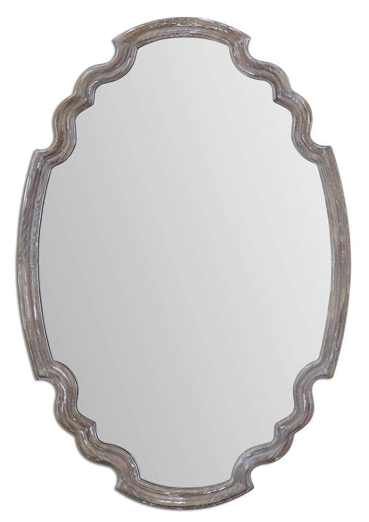 Alix Transitional Beige Rectangular Wood Mirror with Silver Accents