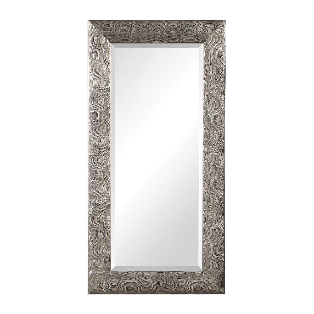 Contemporary Maeona Rectangular Wood Mirror in Metallic Silver