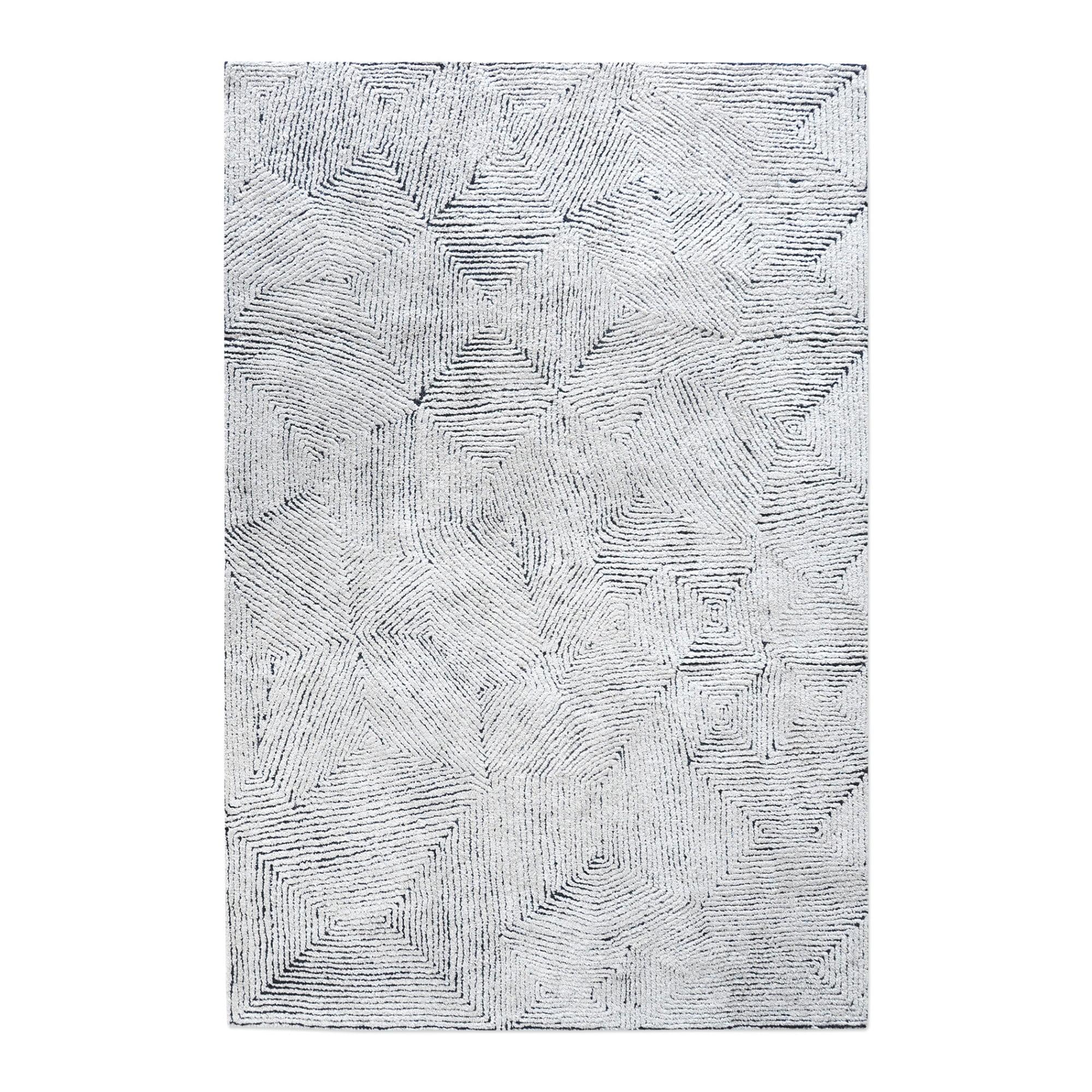 Uttermost Maze Alfombra de Lana Tejida a Mano de 96x120" en Marfil y Azul de Mezclilla