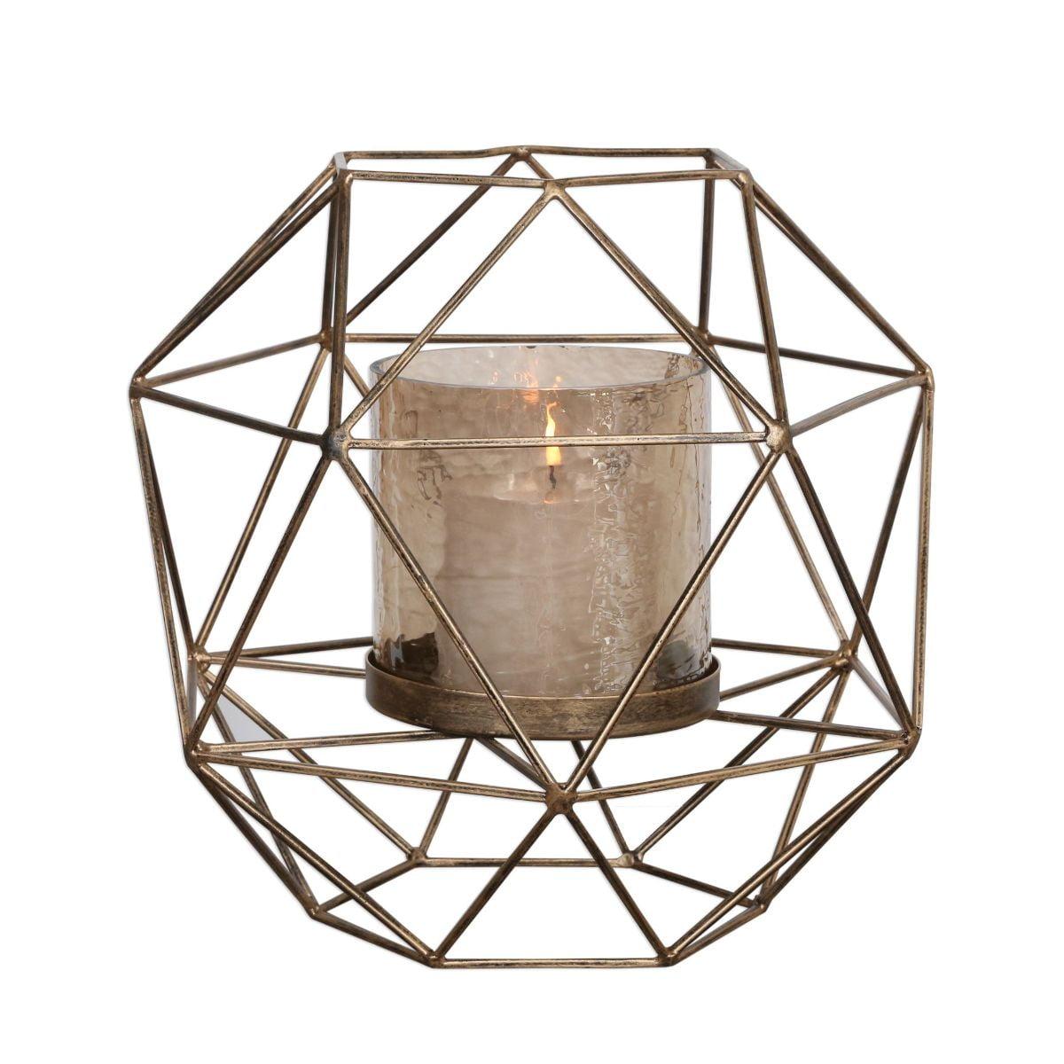 Uttermost Myah Iron and Glass Geometric Candleholder in Antique Gold