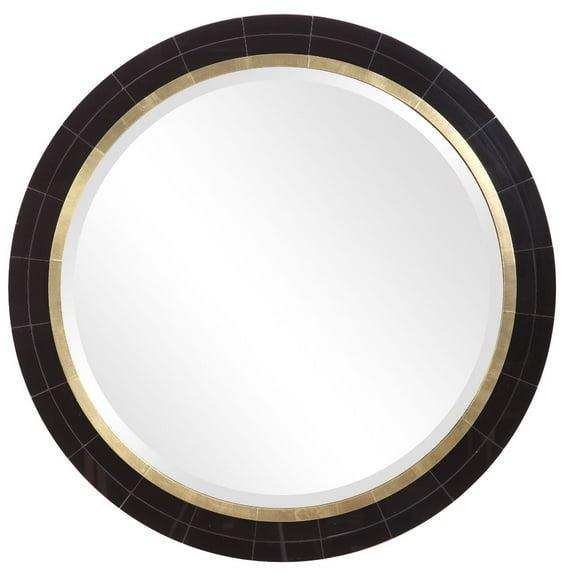 Uttermost Round Vanity Decorative Wall Mirror Beveled Black Antique Brass Copper Wood Metal Frame 36" Wide for Bathroom Bedroom