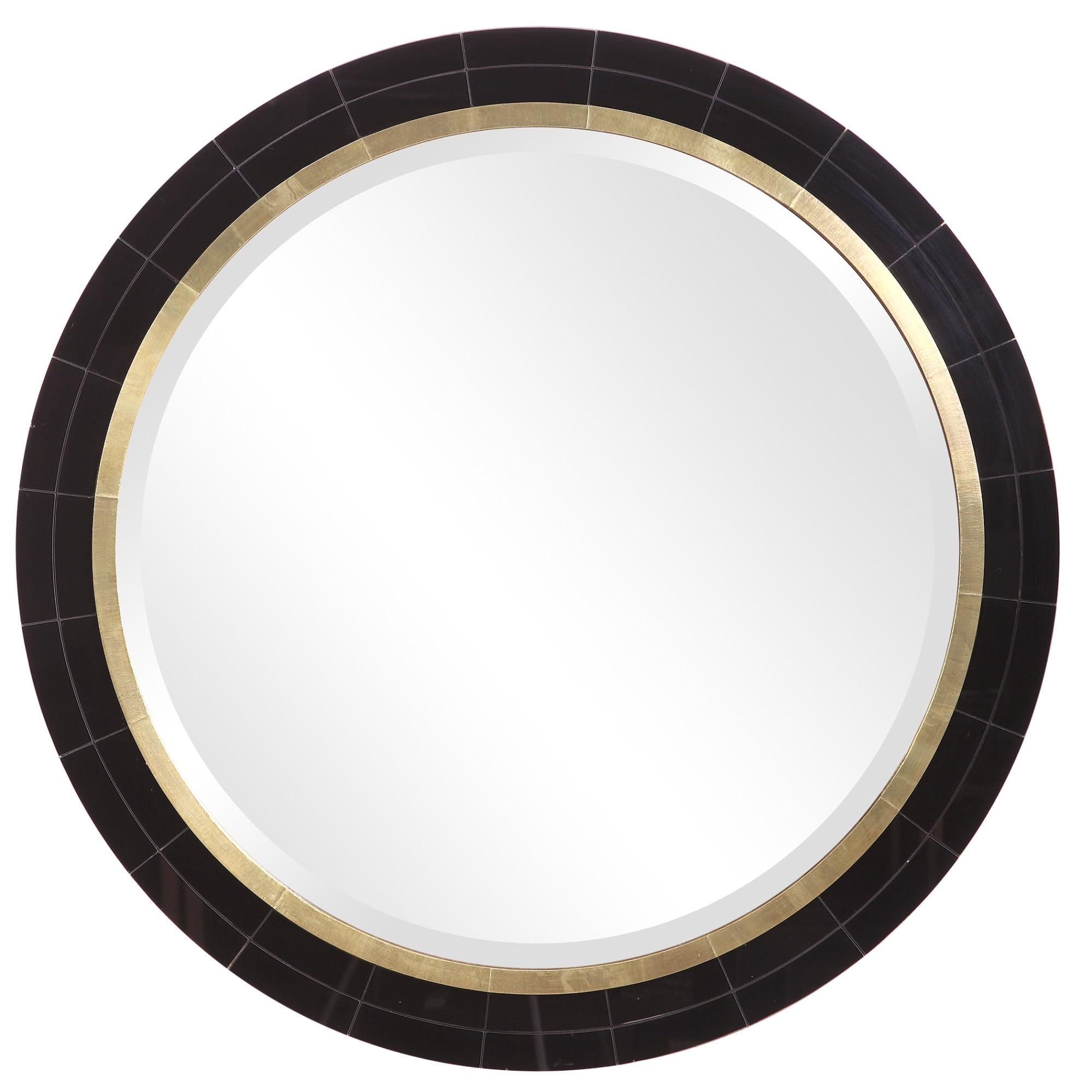 Uttermost Round Vanity Decorative Wall Mirror Beveled Black Antique Brass Copper Wood Metal Frame 36" Wide for Bathroom Bedroom