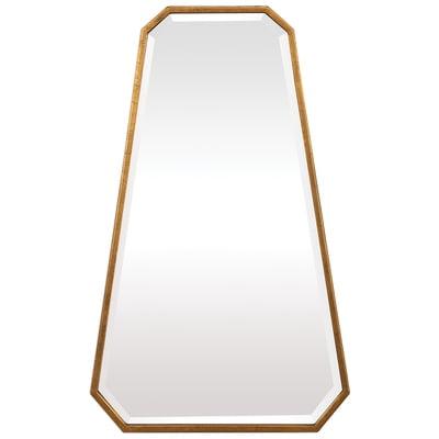 Uttermost Octagonal Vanity Accent Wall Mirror Modern Beveled Metallic Gold Leaf Metal Frame 22" Wide Bathroom Bedroom Living Room