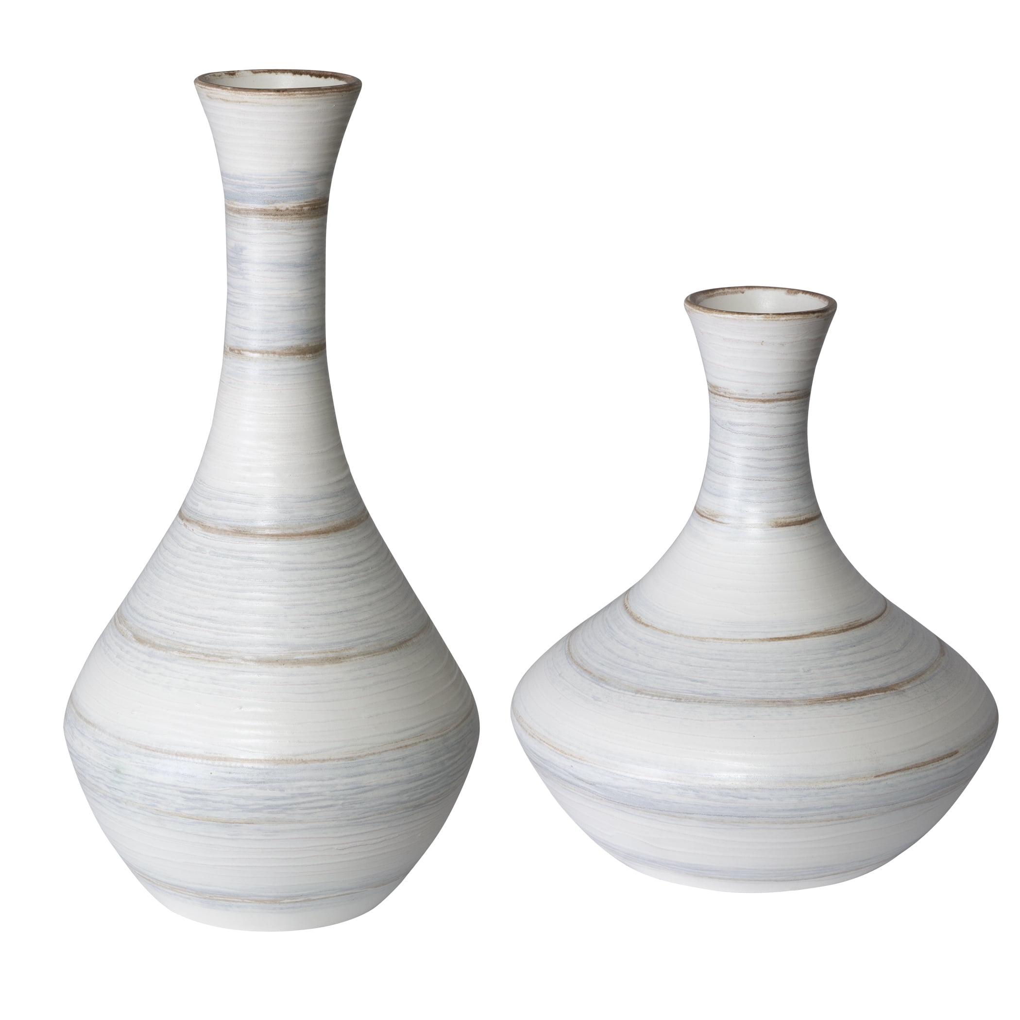 Uttermost Potter Striped Ivory Blue Ceramic Vases Set of 2