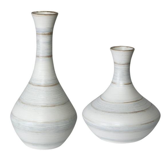Uttermost Potter Striped Ivory Blue Ceramic Vases Set of 2