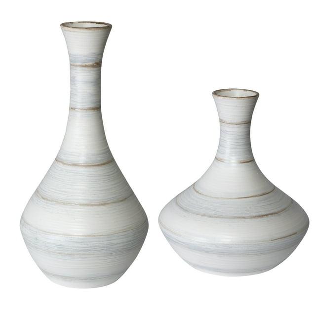 Uttermost Potter Striped Ivory Blue Ceramic Vases Set of 2