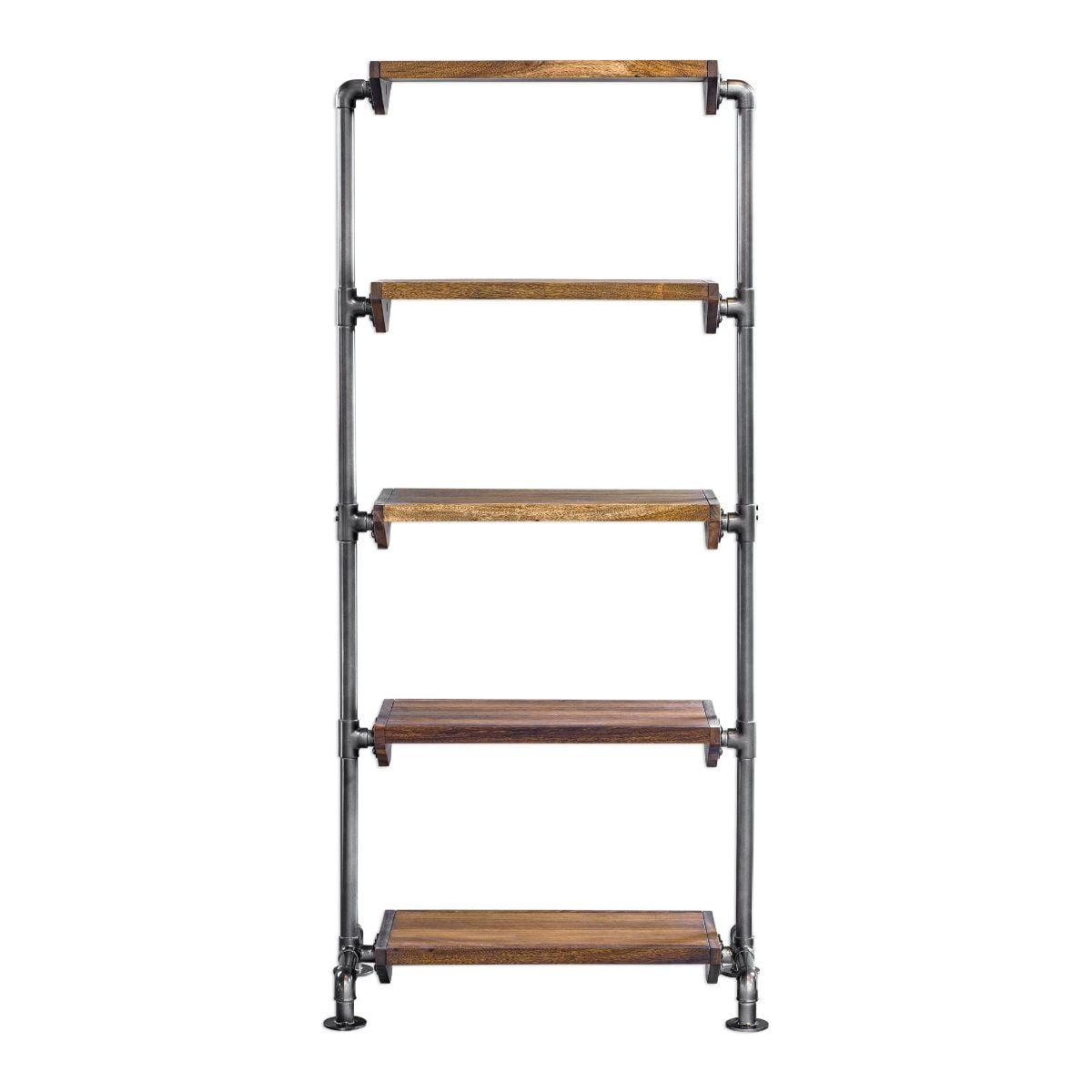Uttermost Rhordyn 4-Shelf Wood and Metal Bookcase in Walnut and Gunmetal
