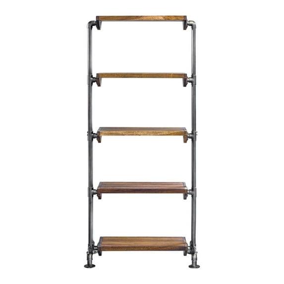 Uttermost Rhordyn 4-Shelf Wood and Metal Bookcase in Walnut and Gunmetal