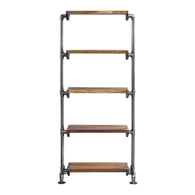Uttermost Rhordyn 4-Shelf Wood and Metal Bookcase in Walnut and Gunmetal