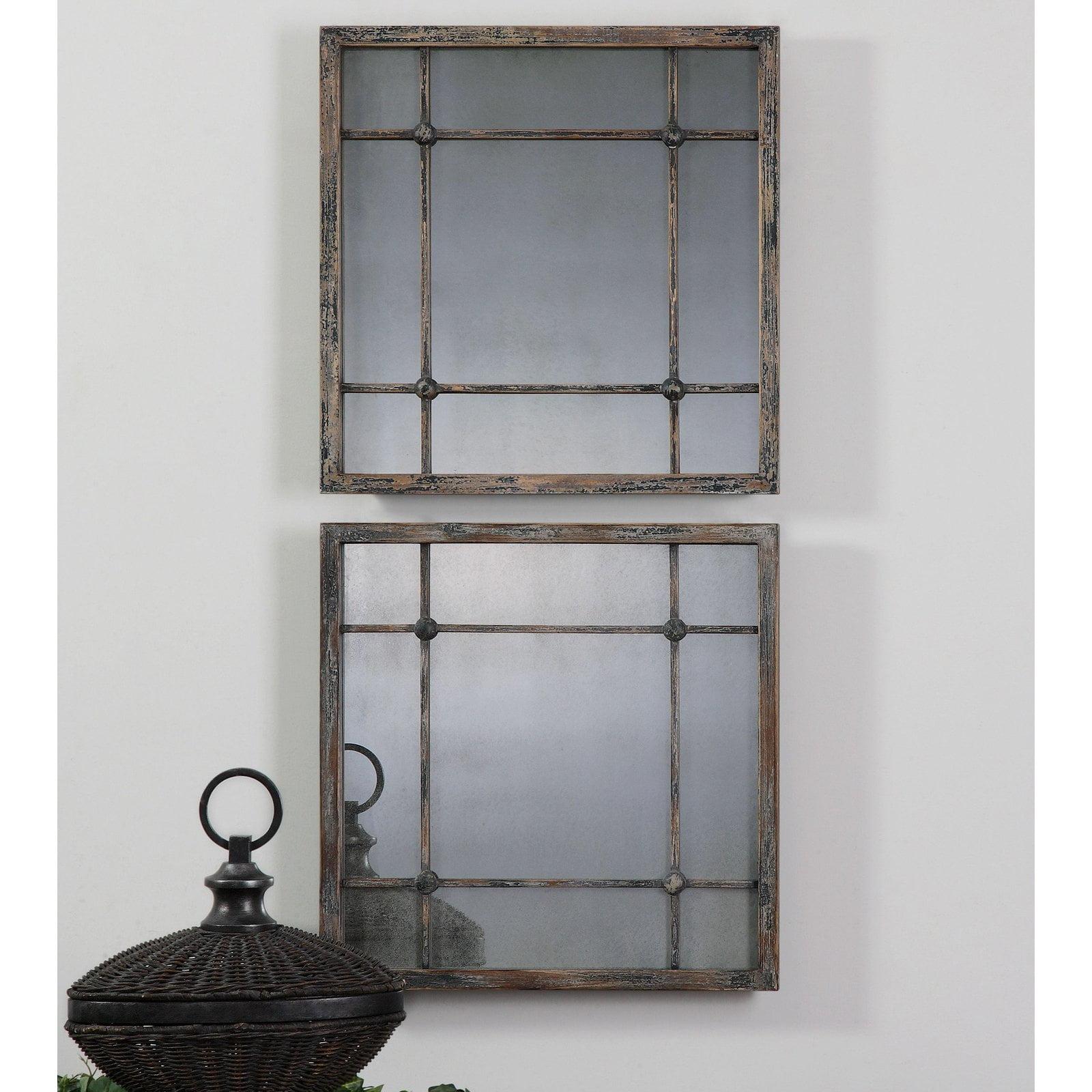 Saragano Distressed Slate Blue Square Wood Mirror Set