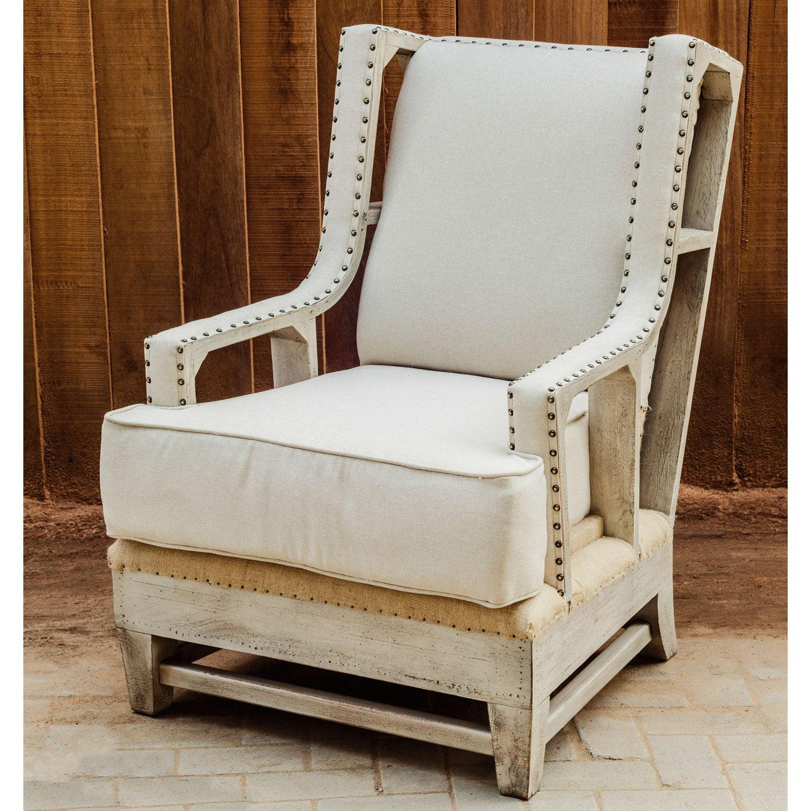 Schafer Soft Linen and Aged White Mahogany Armchair