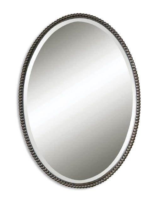 Uttermost Oval Vanity Decorative Wall Mirror Vintage Brown Beveled Oil Rubbed Bronze Beaded Frame 22" Wide for Bathroom Bedroom