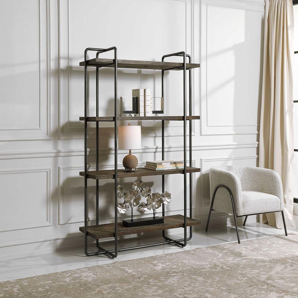 Stilo Urban Industrial 50'' Brown Reclaimed Wood Etagere