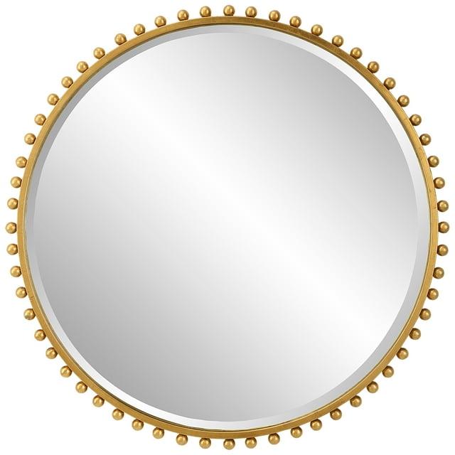 Uttermost Round Vanity Decorative Wall Mirror Modern Beveled Gold Leaf Iron Frame 32" Wide for Bathroom Bedroom Living Room Home