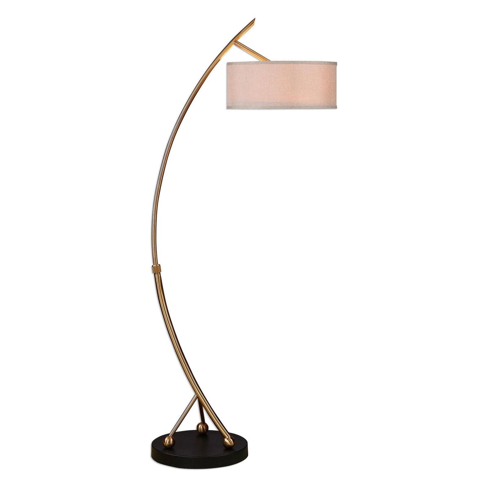 Brushed Brass Adjustable Arc Floor Lamp with Beige Shade