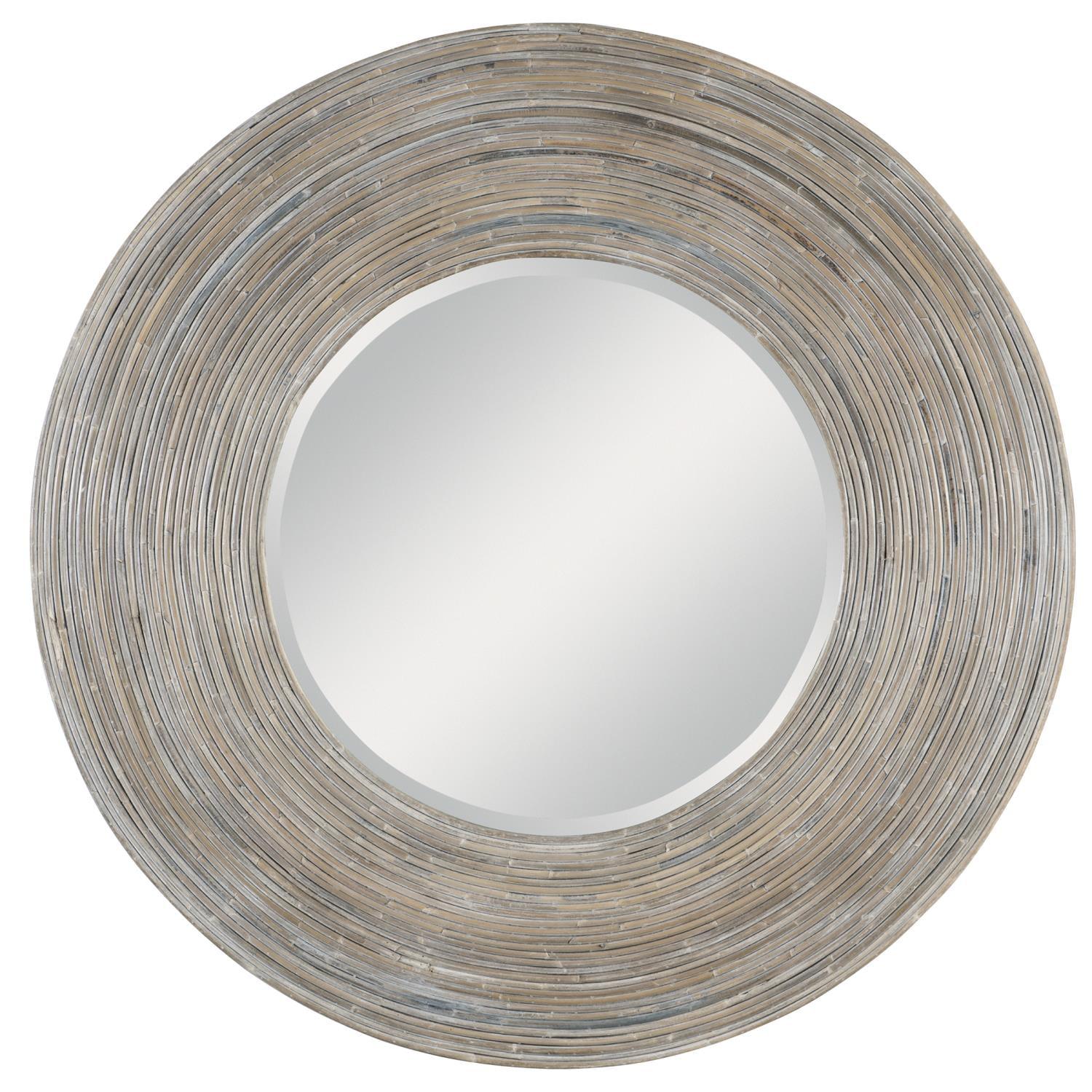 Gray Coastal Round Wood Wall Mirror 47"