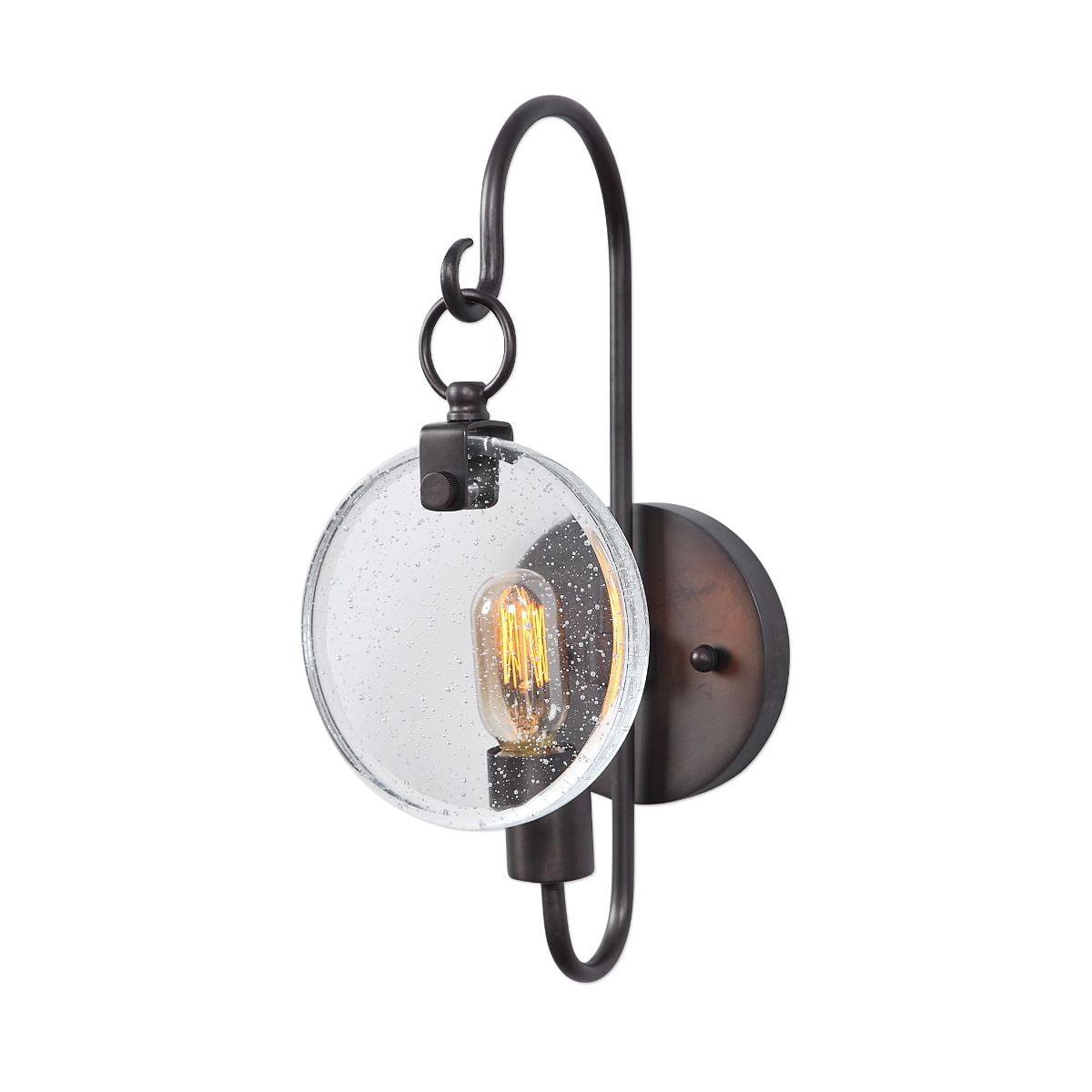 Acid Oxidized Dark Bronze Dimmable Wall Sconce with Seeded Glass