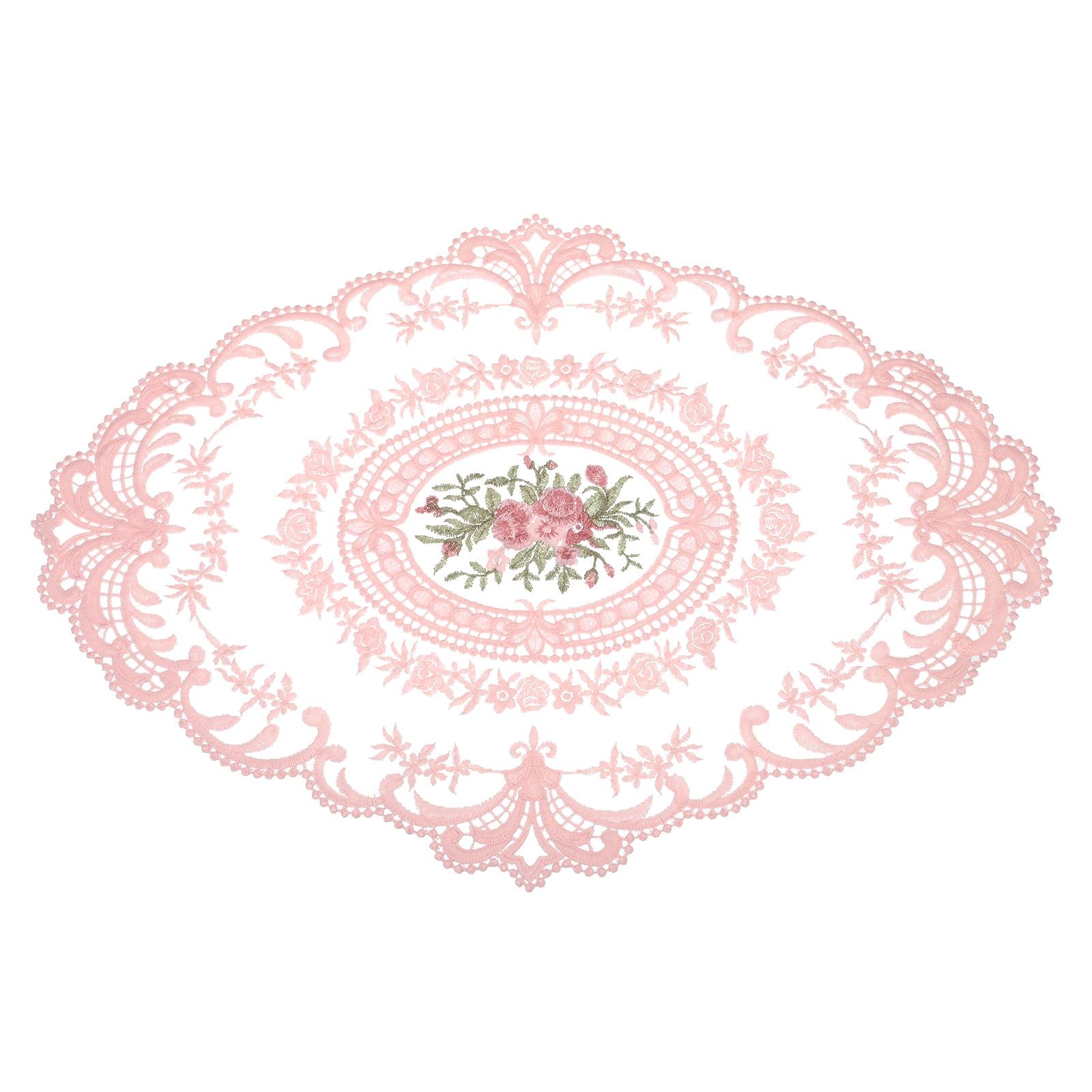 Uxcell 12x16-in Retro Lace Placemat Oval French Crochet Doilies Coasters Peach Pink