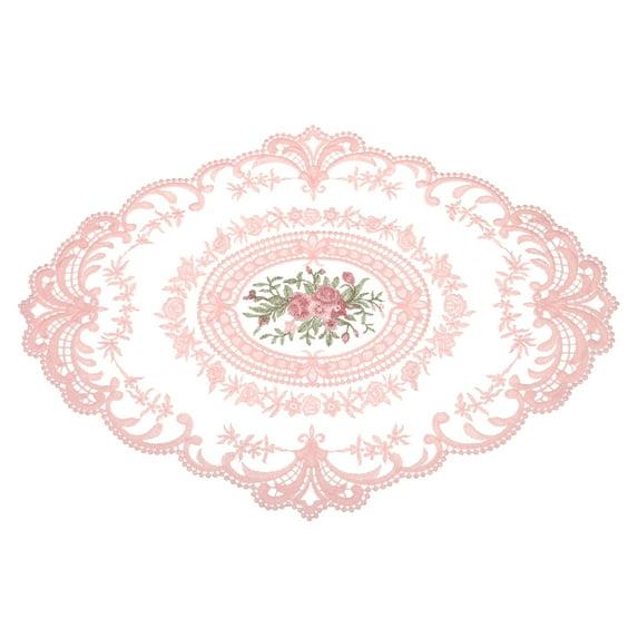 Uxcell 12x16-in Retro Lace Placemat Oval French Crochet Doilies Coasters Peach Pink