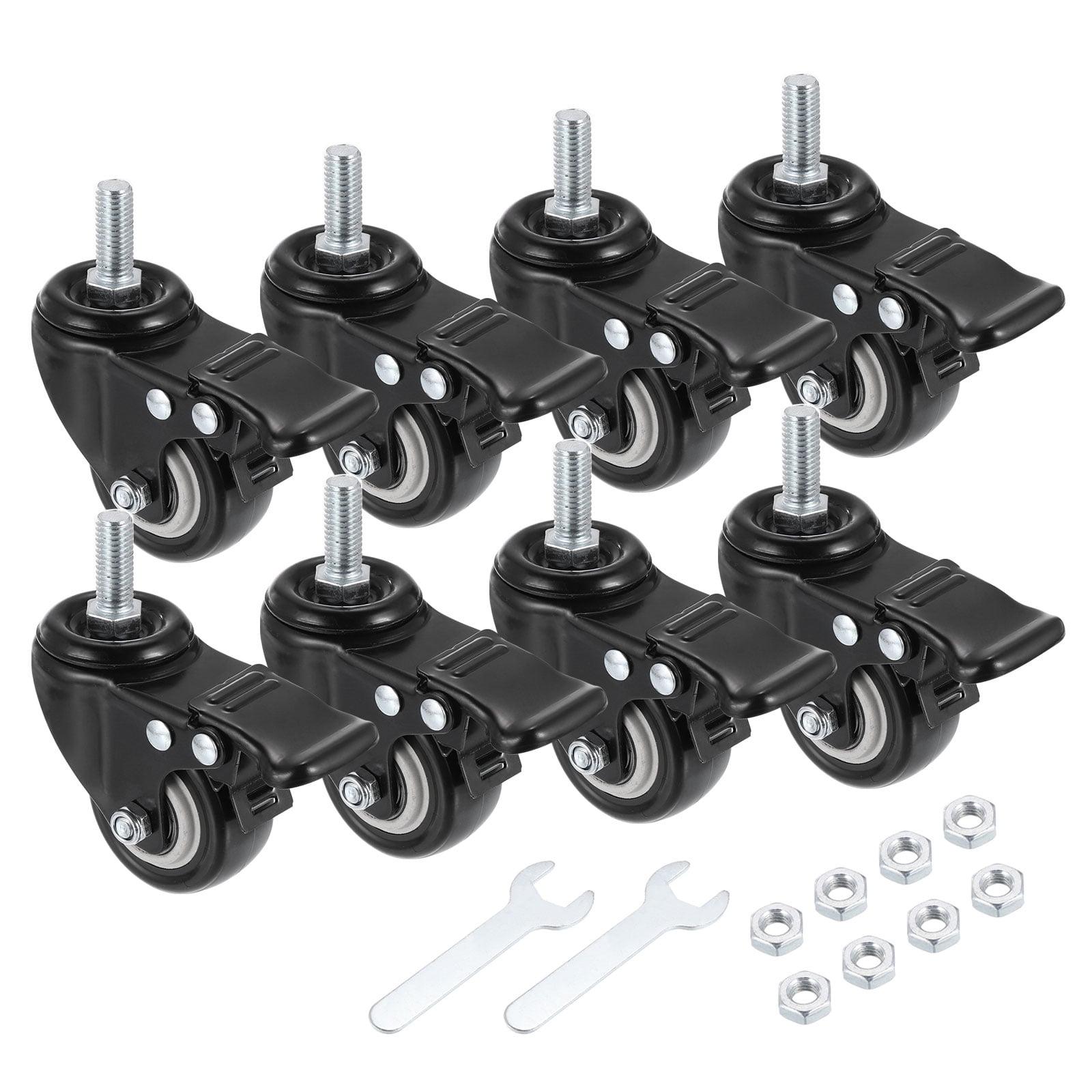 2 Inch Black PVC and Metal Swivel Stem Caster Wheels, 8 Pack