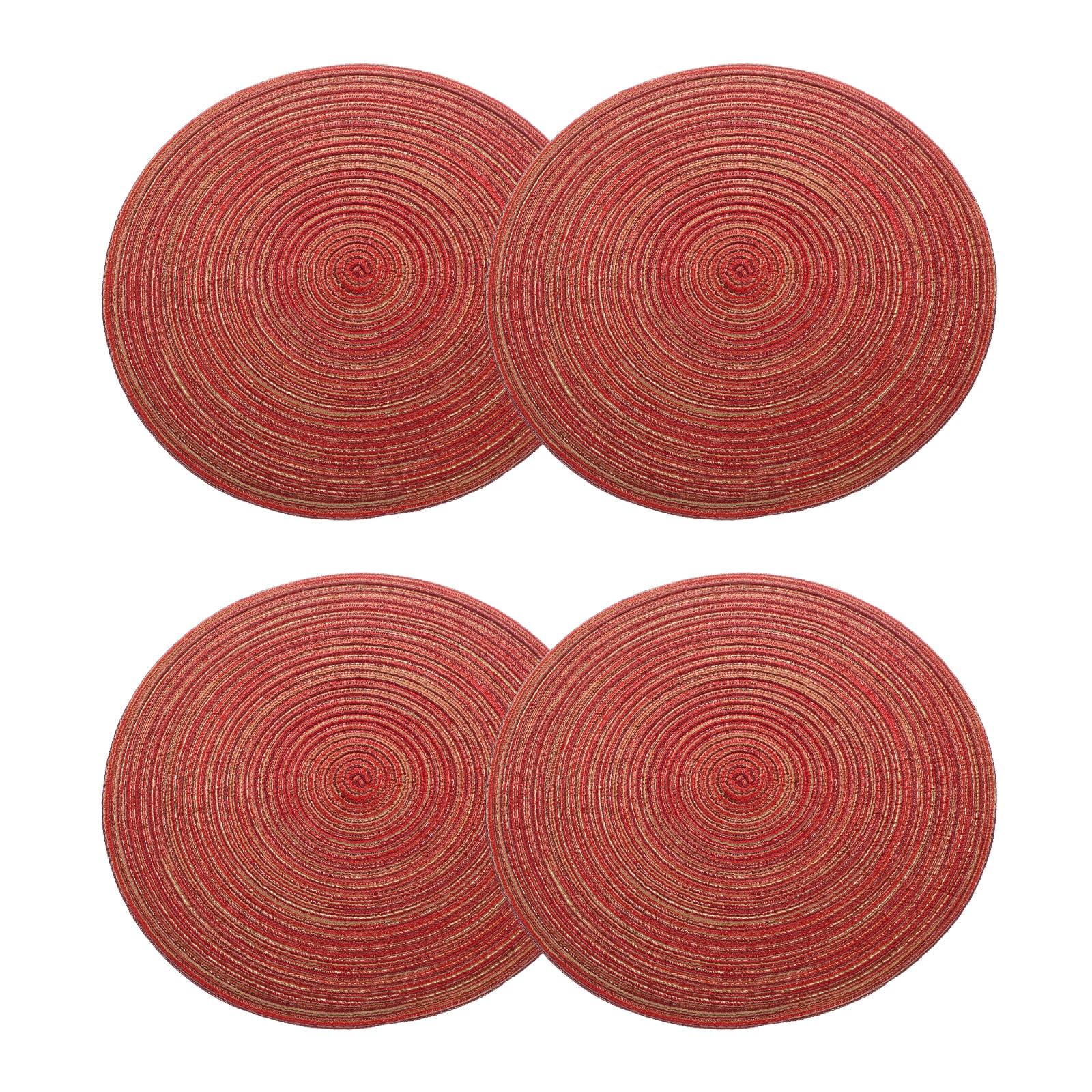 Red 15" Round Cotton Braided Placemats, Set of 4