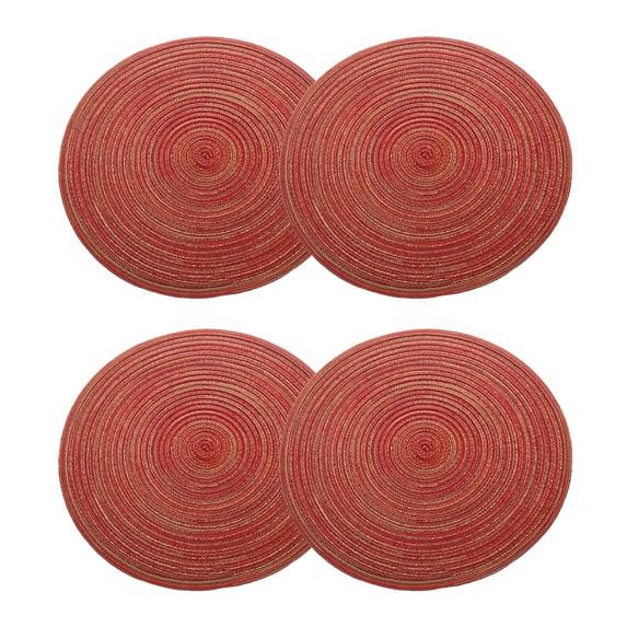 Round Woven Placemats, 4 Pcs, 15" Braided Woven Placemats, Attractive Kitchen Place Mats, Round Placemats as Table Mat (Red)