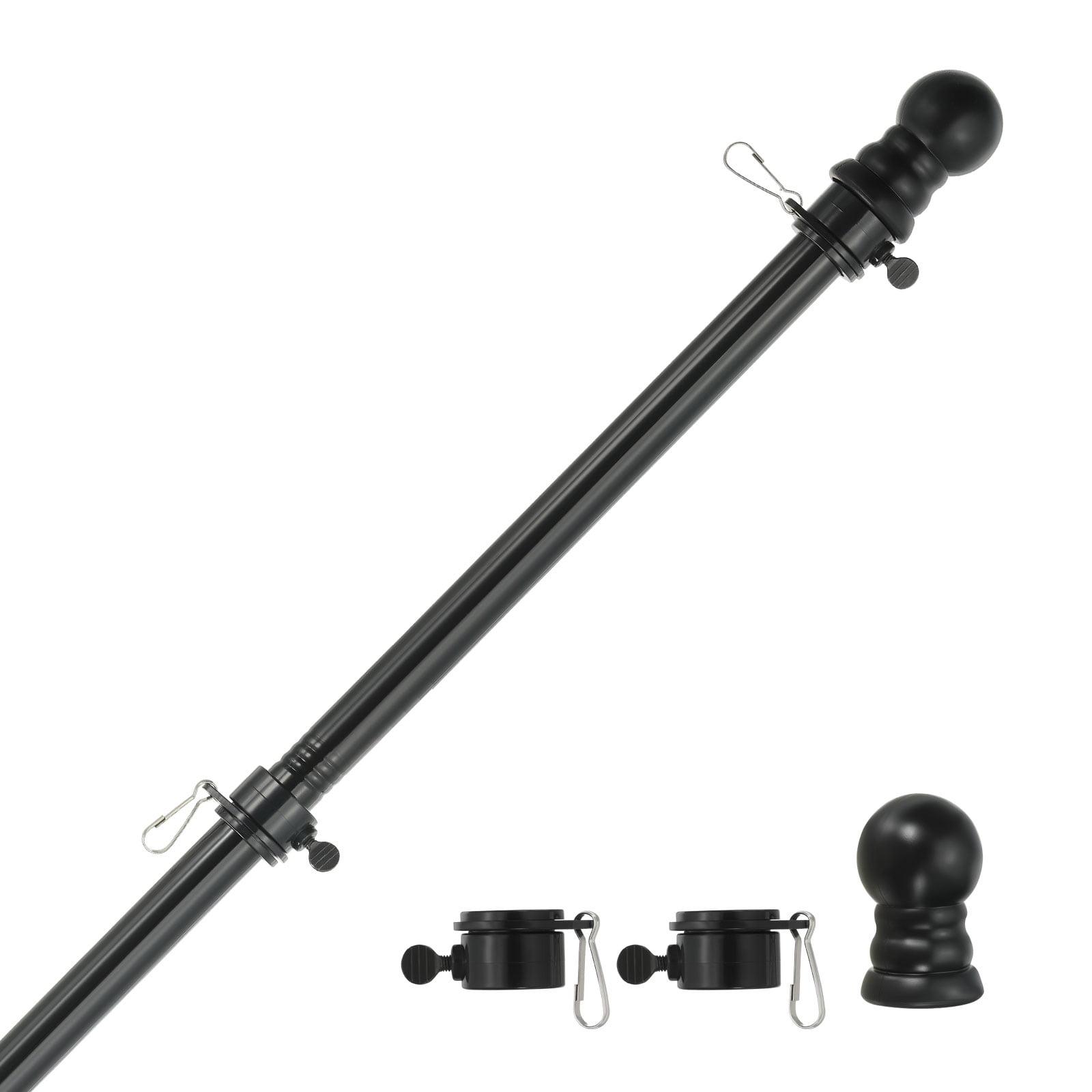 6FT Flag Pole Kit,Stainless Steel Heavy Duty Black American US Flagpole, Rustproof for Outdoor Garden Roof Walls Yard (Without Bracket)