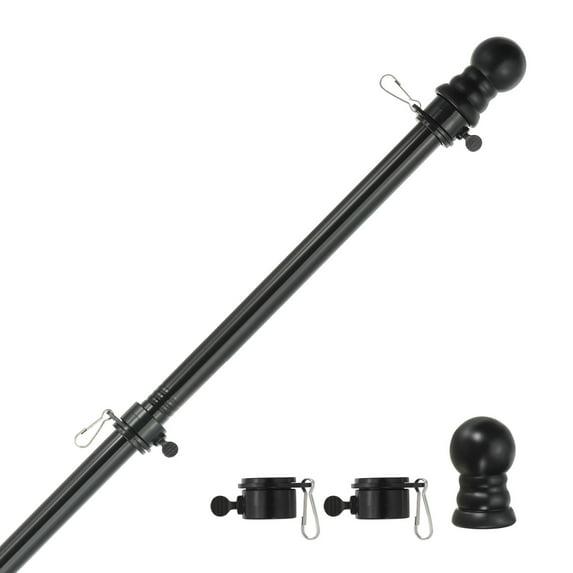 6FT Flag Pole Kit,Stainless Steel Heavy Duty Black American US Flagpole, Rustproof for Outdoor Garden Roof Walls Yard (Without Bracket)