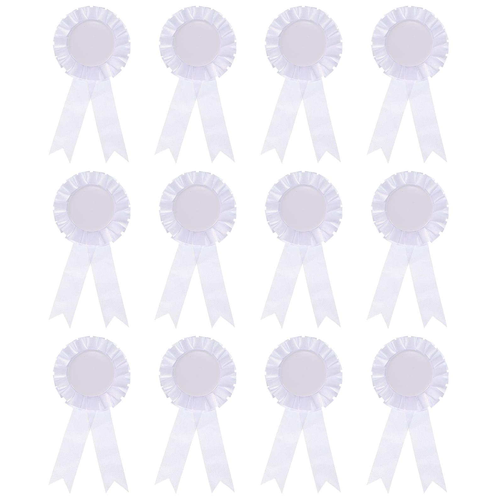 12Pcs White Brooch Winner Blank Award Ribbon Button Pin Victory Ribbons Rosette Ribbon Grand Prize for DIY Classroom Party Accessory Competition Sports Event School Contests Show