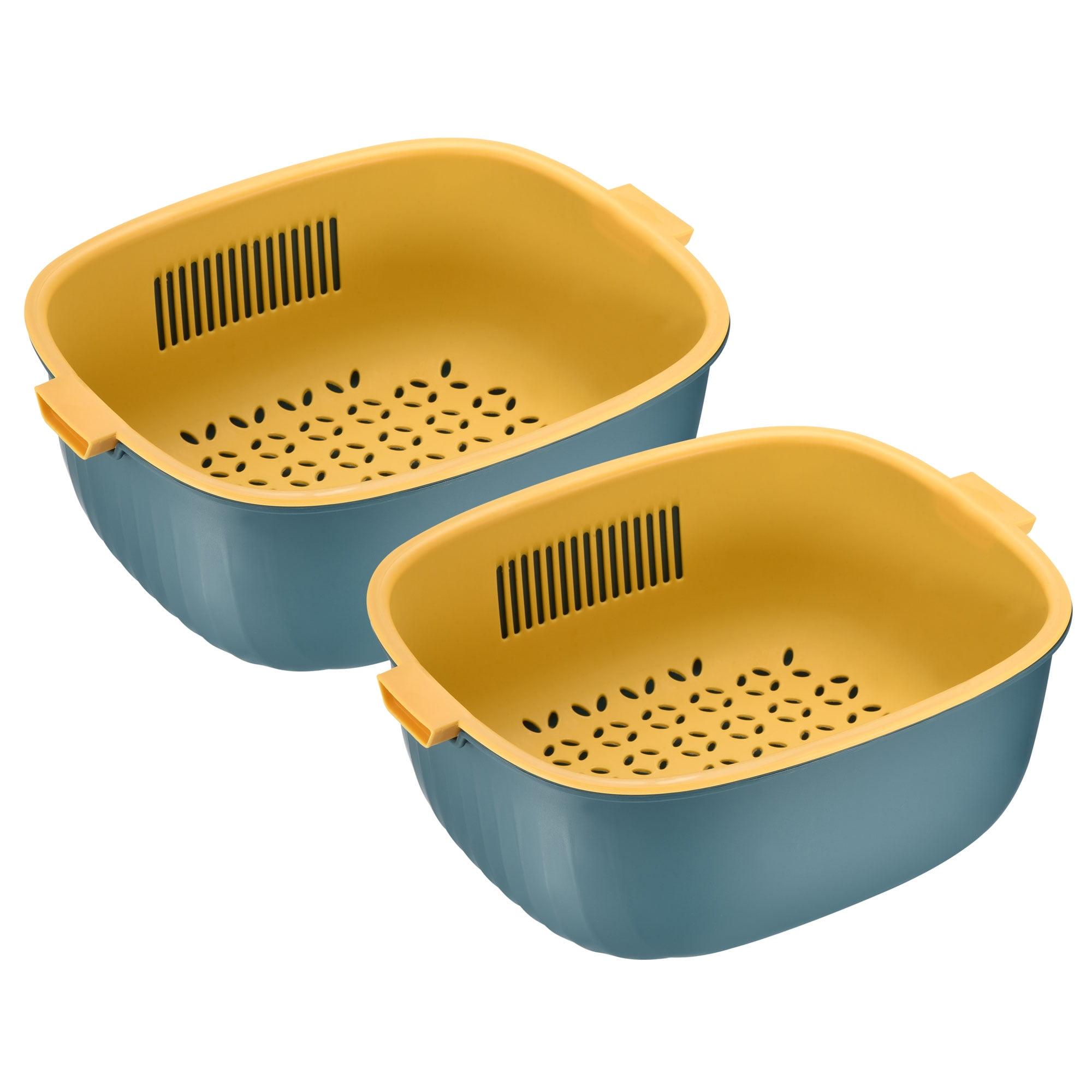 Unique Bargains Colander Bowl Strainers Set Plastic Double Layered Drain Basket Blue 2 Pcs