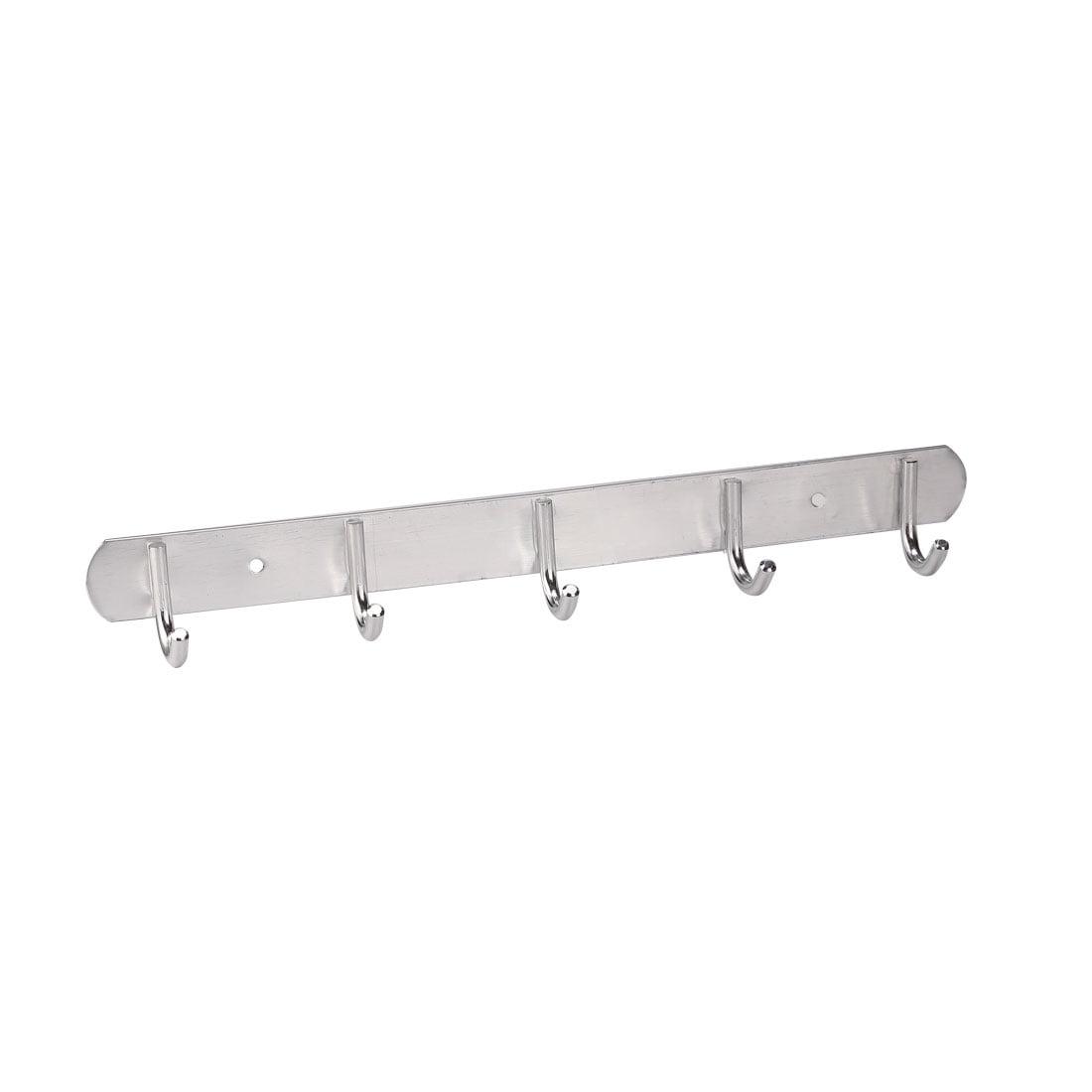 Silver Tone Aluminum Wall Mounted 5 Hook Rack