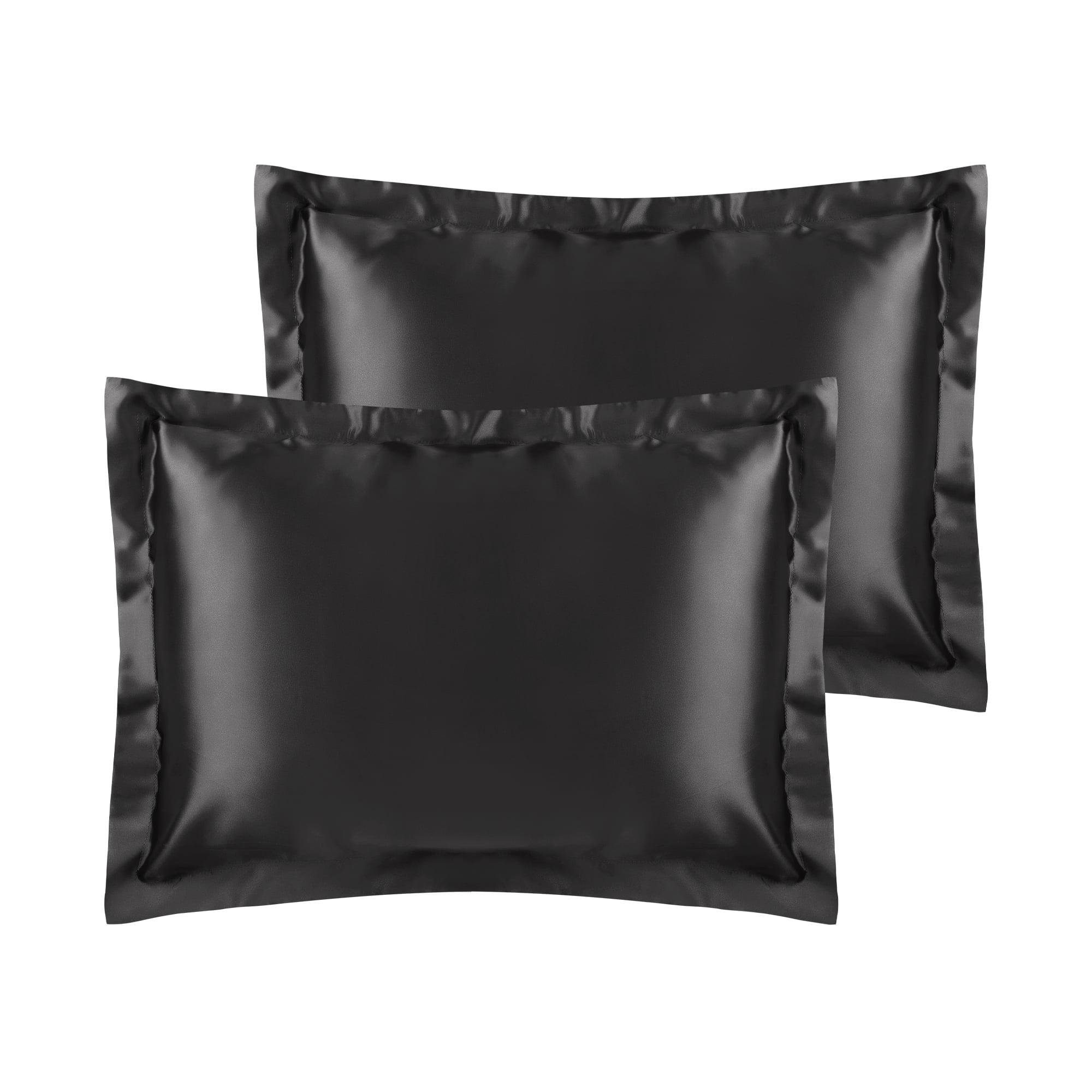 DRMHM Satin Pillow Shams with Envelope Closure Soft and Smooth Set of 2, Black Queen(20"x30")