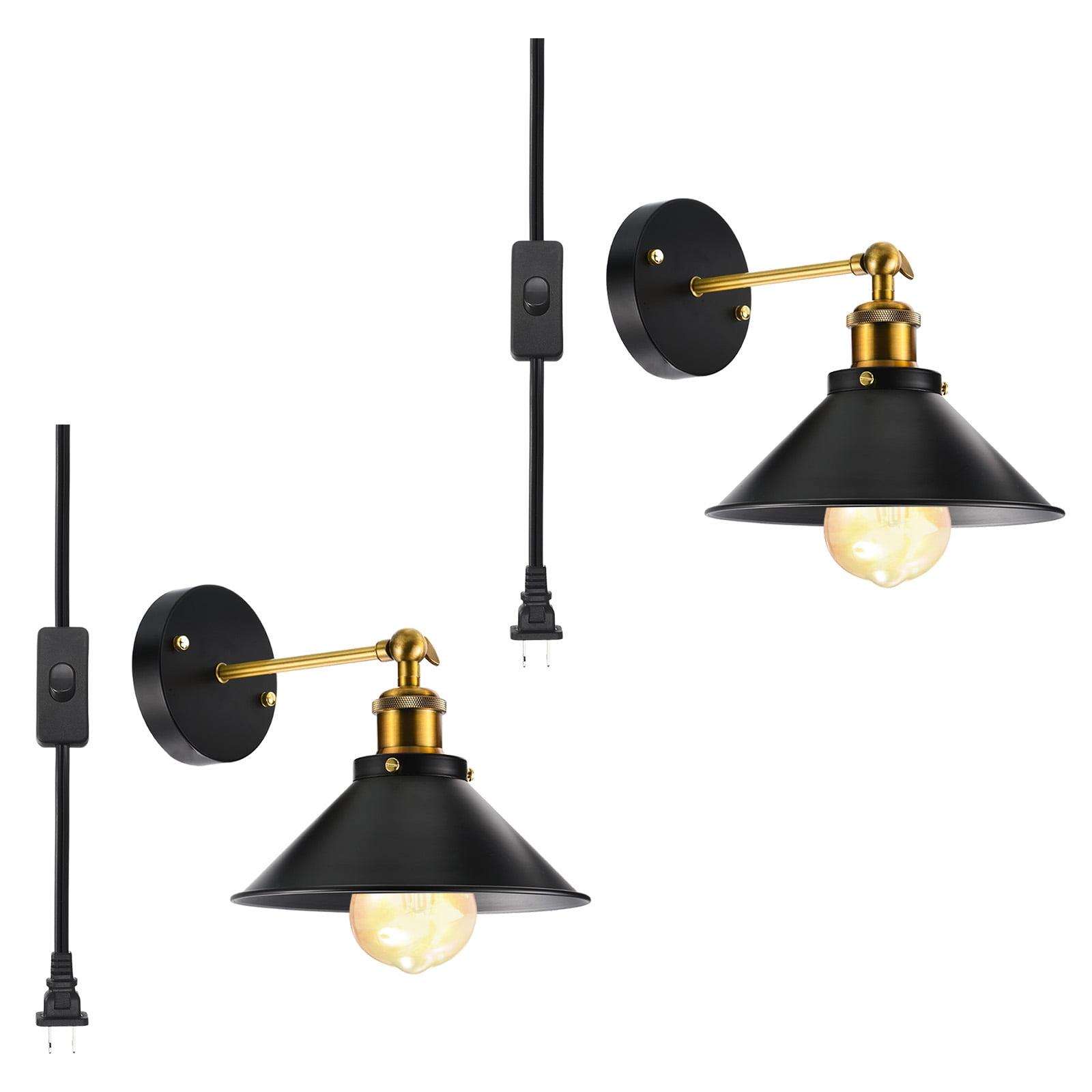 Uxcell Plug in Wall Sconces Wall Sconce Lighting Wall Lamp with Switch for Bedside, Back 2 Pack