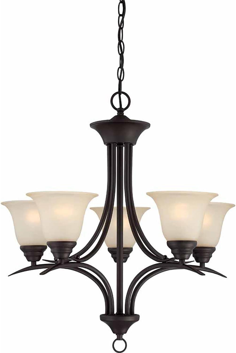 Trinidad Mini Antique Bronze Chandelier with Alabaster Glass Shades