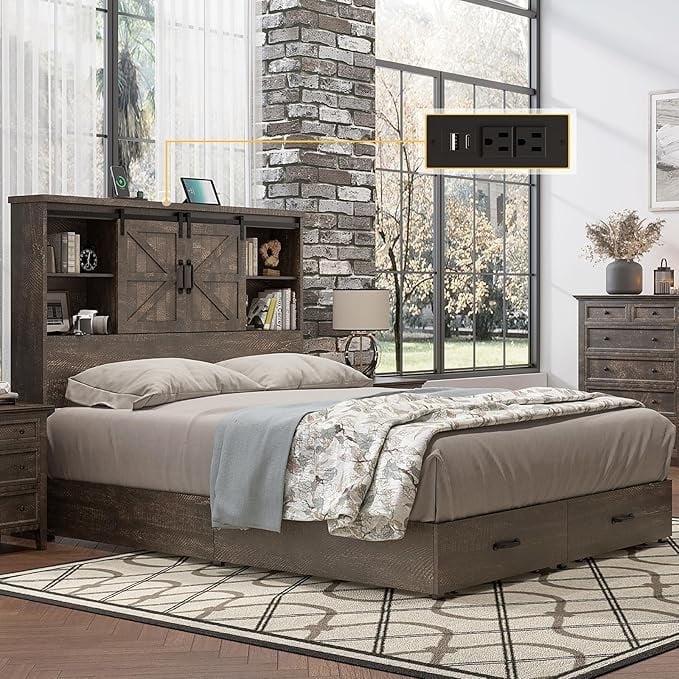 Sherell Wooden Bookcase Bed Frame