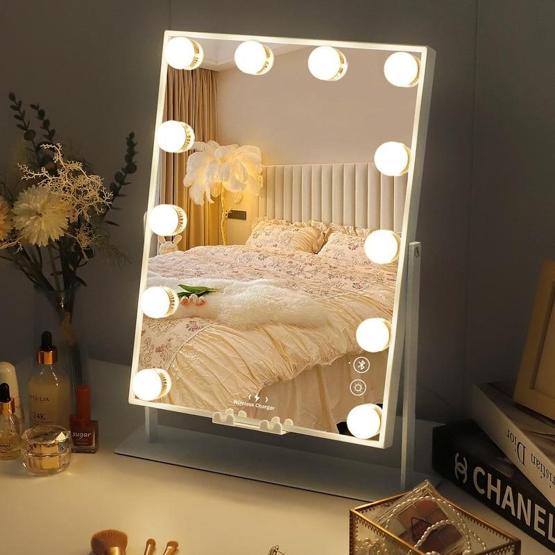 VANITII LLC VANITII Hollywood Vanity Makeup Mirror With 12 LED Bulbs Wireless Charge White Bluetooth 10X Magnifying Glass Smart Control