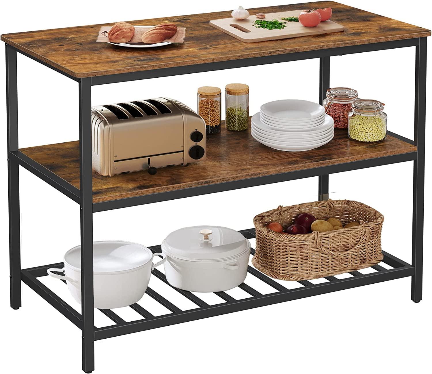 VASAGLE 47.2 Inches Kitchen Island with 3 Shelves Kitchen Storage Shelf Kitchen Baker’s Rack with Large Worktop