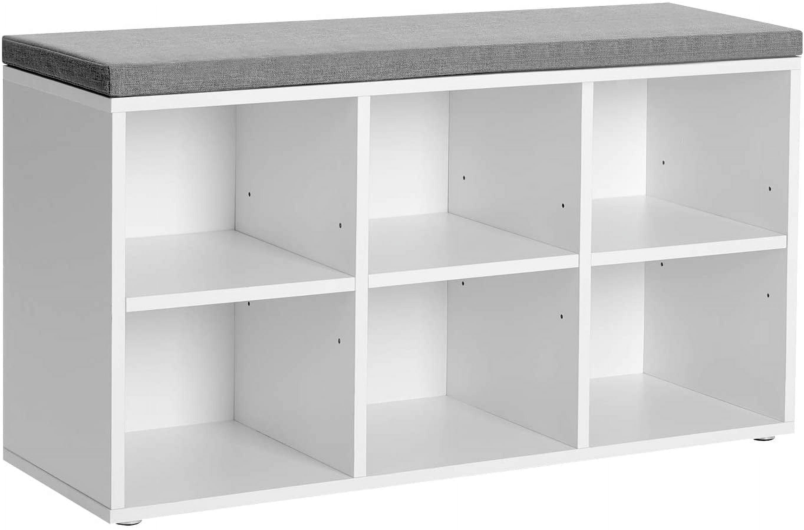 VASAGLE 6 Compartments Shoe Bench with Cushion Cube Storage Bench Storage Cabinet for Entryway White