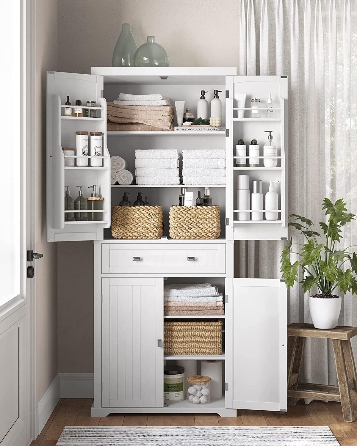 White Tall Freestanding Kitchen Pantry Cabinet with Adjustable Shelves