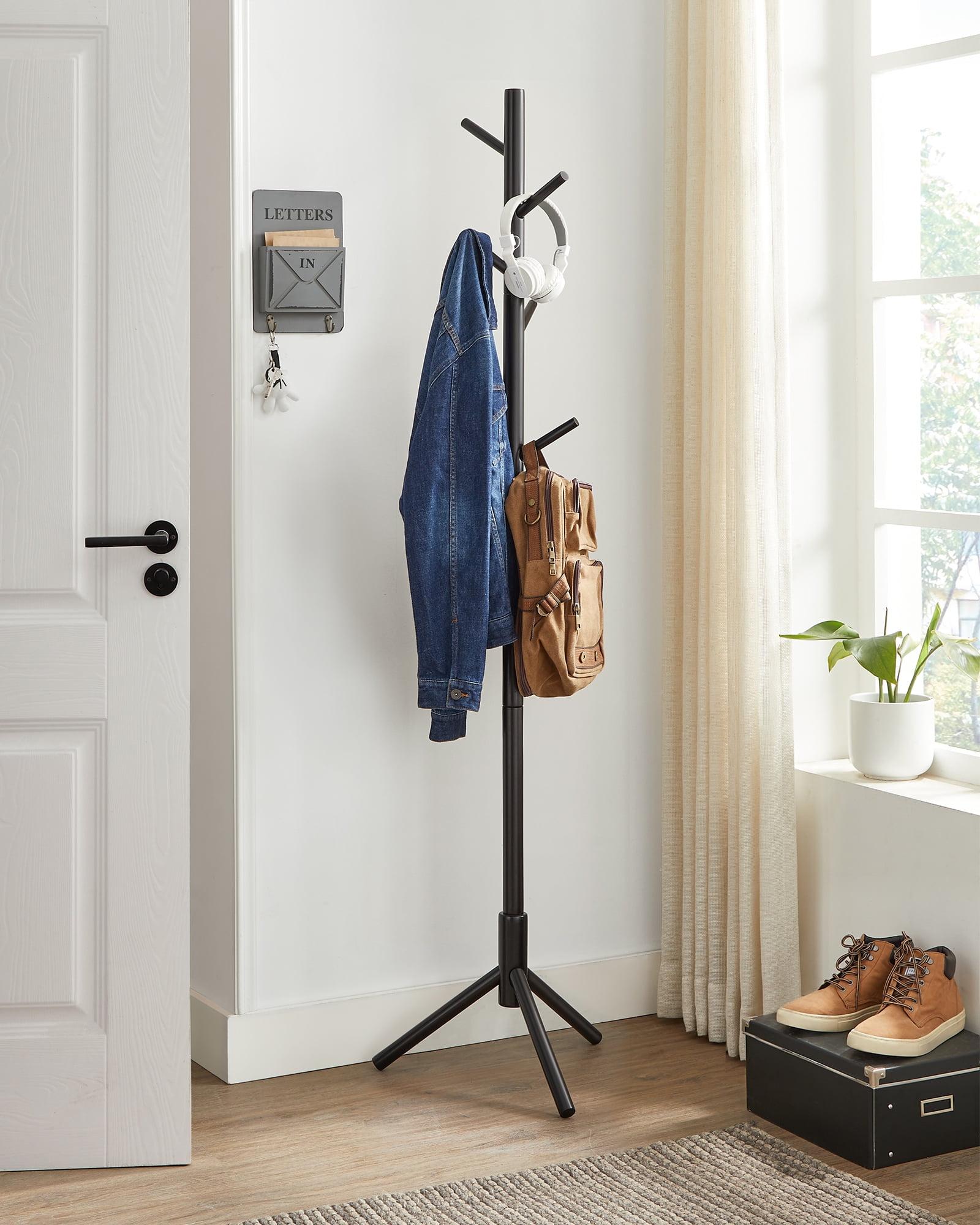 Black Solid Wood Free Standing Coat Rack with 8 Hooks