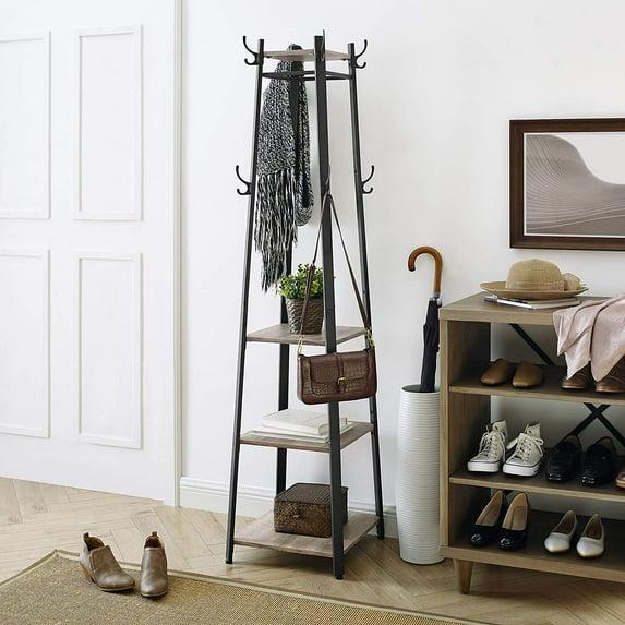 VASAGLE ALINRU Coat Rack with 3 Shelves Stand with Hooks for Scarves Bags and Umbrellas
