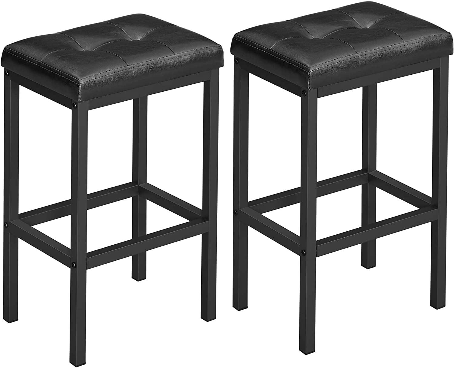 Black Metal and Leather Backless Bar Stools, Set of 2