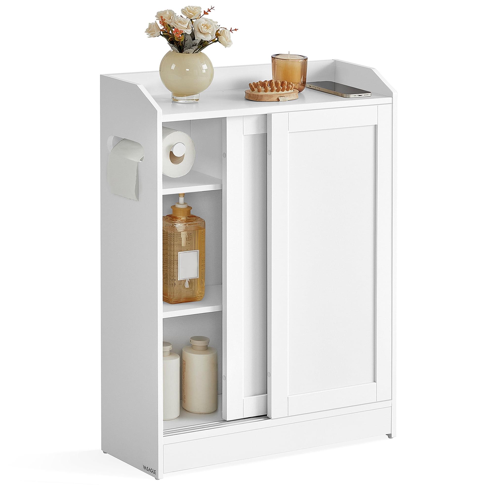 VASAGLE Bathroom Cabinet, Slim Bathroom Storage Cabinet, Toilet Paper Holder and Brush Compartment, Sliding Doors, Adjustable Shelves,