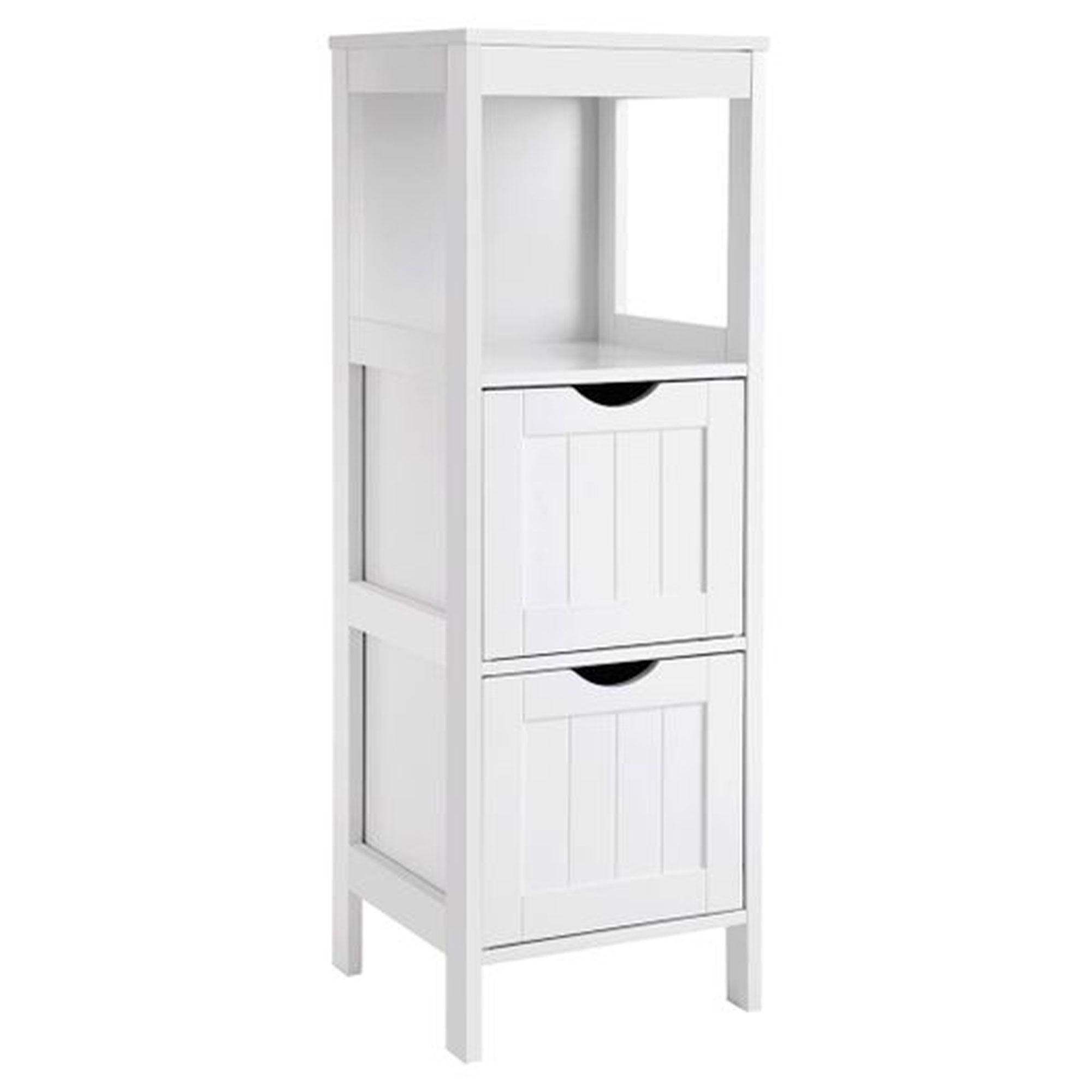 White MDF Bathroom Floor Cabinet with 2 Drawers and Open Shelf