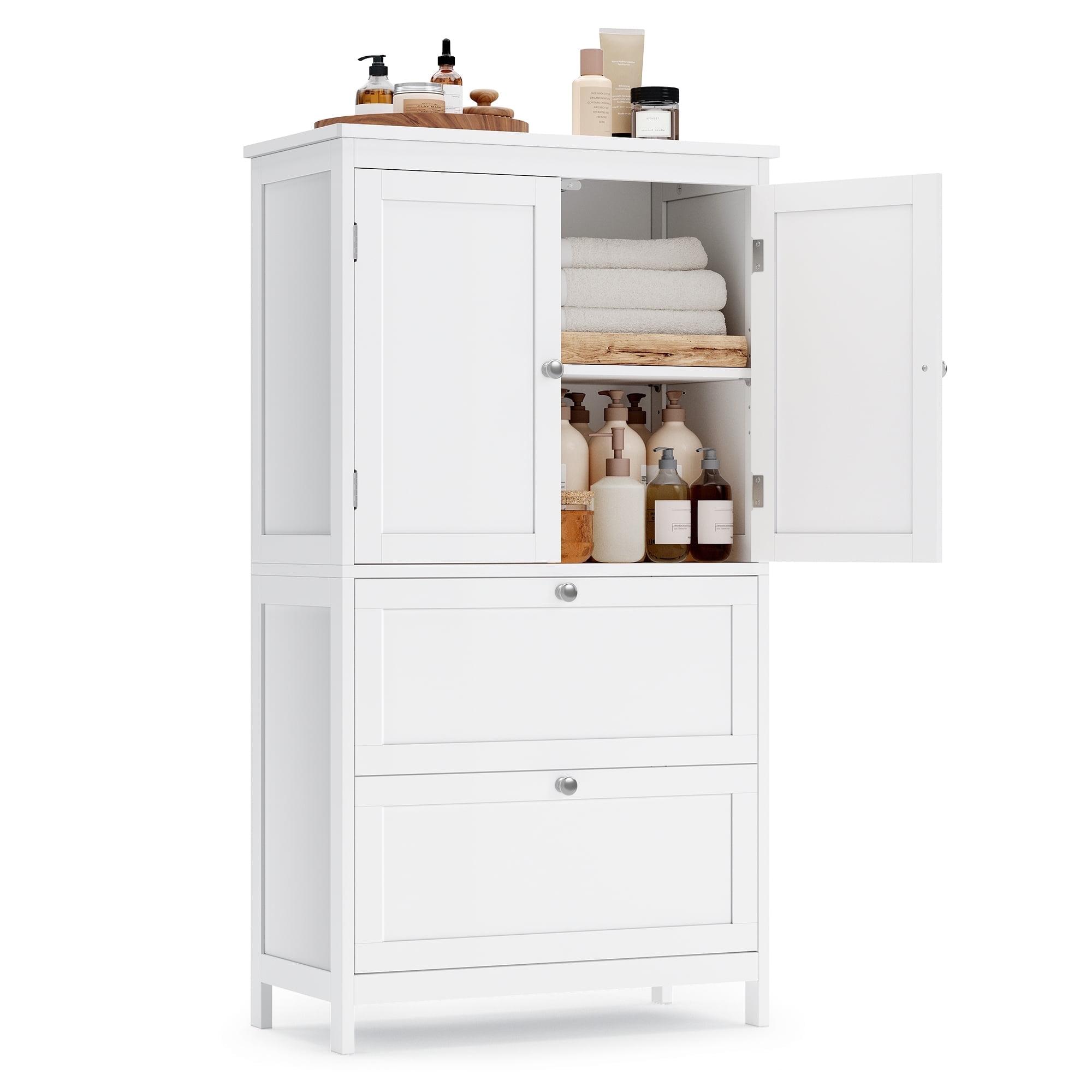Bathroom Floor Storage Cabinet, Bathroom Storage Unit, Freestanding Bathroom Cabinet with 2 Drawers and 2 Doors, Adjustable Shelf, 11.8 x 23.6 x 43.3 Inches, White