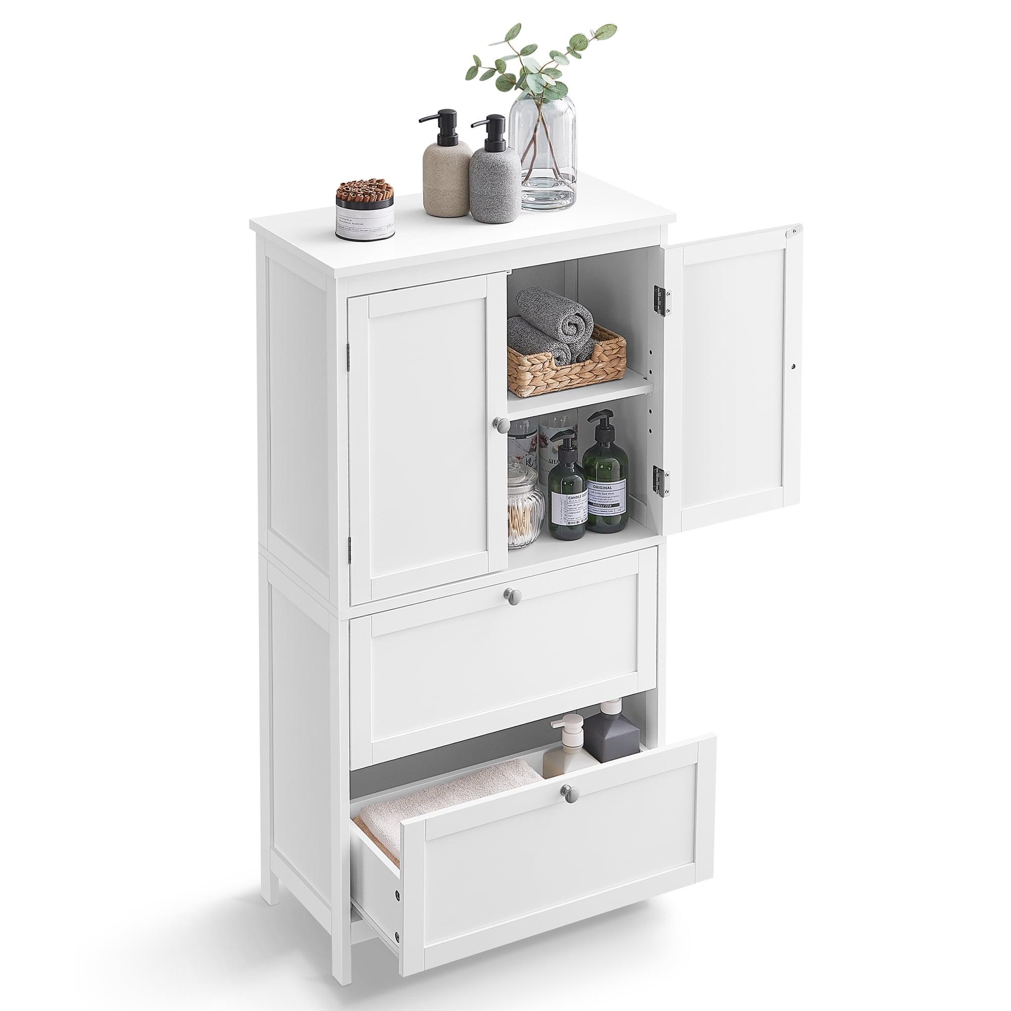 Bathroom Floor Storage Cabinet, Bathroom Storage Unit, Freestanding Bathroom Cabinet with 2 Drawers and 2 Doors, Adjustable Shelf, 11.8 x 23.6 x 43.3 Inches, White