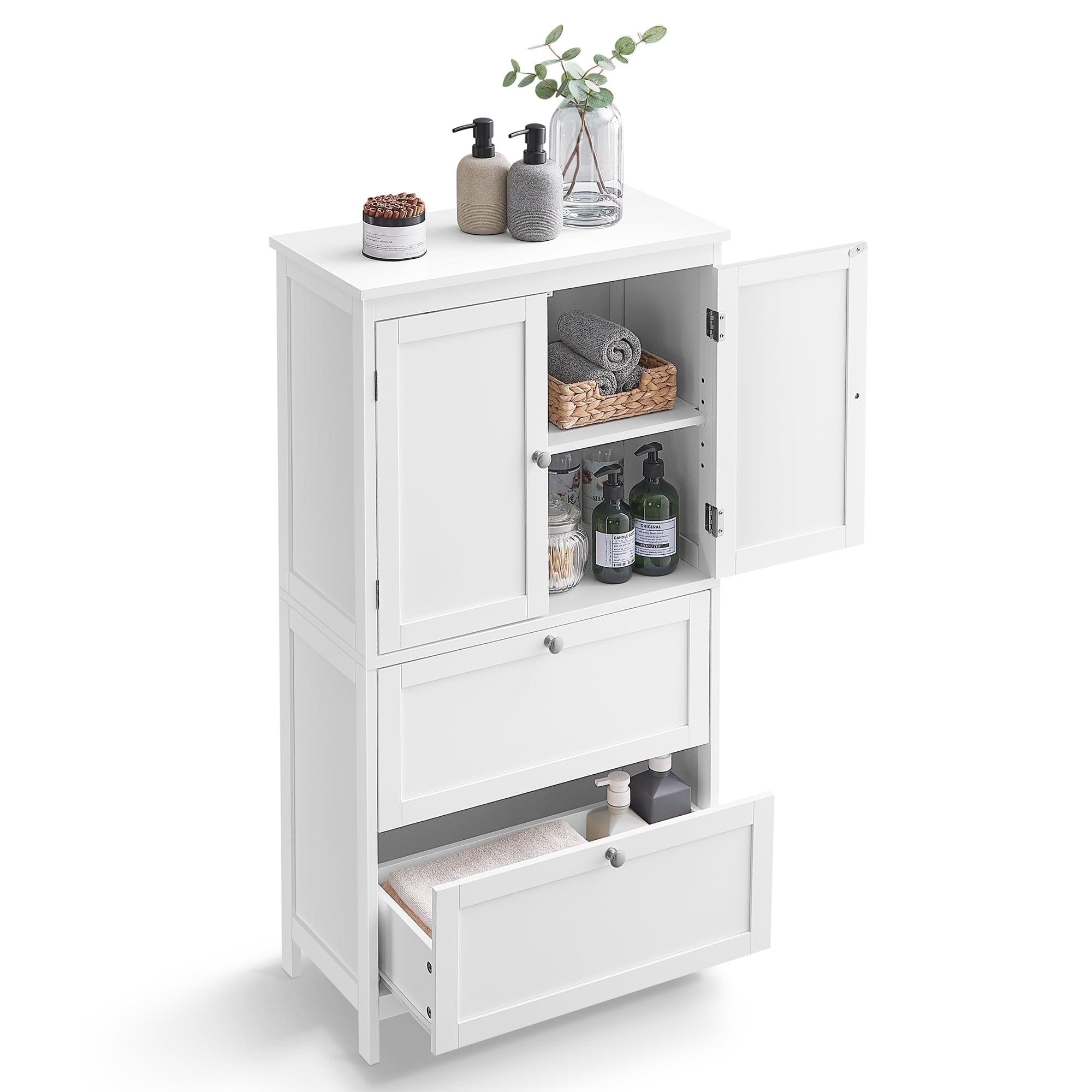 Bathroom Floor Storage Cabinet, Bathroom Storage Unit, Freestanding Bathroom Cabinet with 2 Drawers and 2 Doors, Adjustable Shelf, 11.8 x 23.6 x 43.3 Inches, White