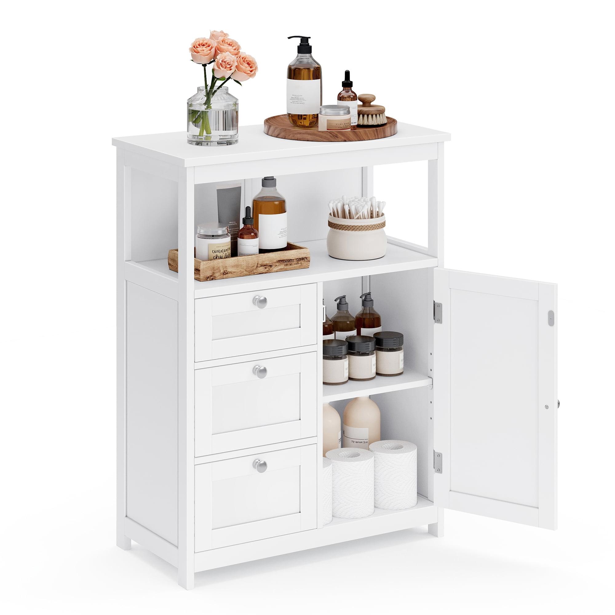 VASAGLE Bathroom Floor Storage Cabinet, Bathroom Storage Unit with 3 Drawers, Bathroom Cabinet Freestanding, Adjustable Shelf ,White